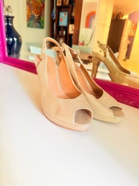 J.Renee Glitter Peep-Toe Slingback Heels - Gold